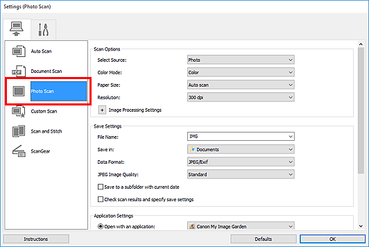 figure: Settings dialog box